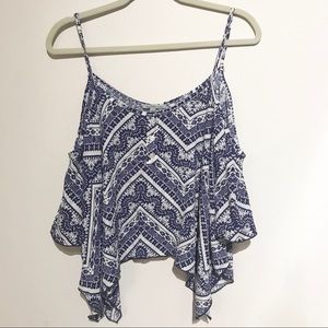 Charlotte Russe Purple Print cold shoulder tank Sm
